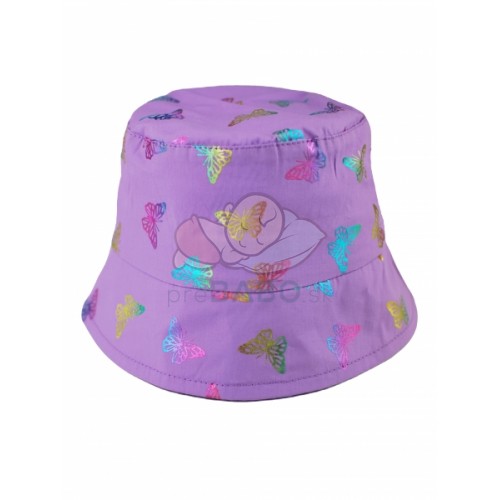 Letný, jarný klobúčik Baby Nellys, Motýliky - lila, vel. 86/92, obvod: 46/50 cm