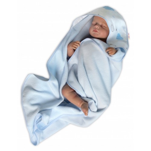 Detská termoosuška s kapucňou Baby Nellys, I love Boy, 100 x 100 cm, modrá
