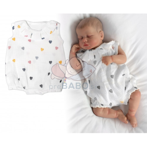 Body s nohavičkami, mušelín, Srdiečko, Baby Nellys - smotanové, veľ. 80