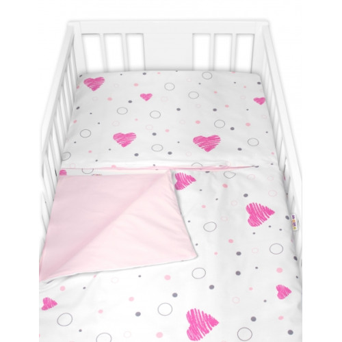 Obliečky do postieľky, bavlna 2D sada, I love Girl, ružová/biela