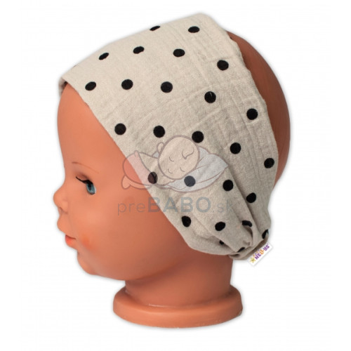 Letná čelenka, bandana, mušelín, Bodka, Baby Nellys - cappuccino