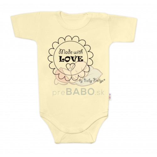 Body krátky rukáv Baby Nellys, Made with love, žltá, veľ. 80