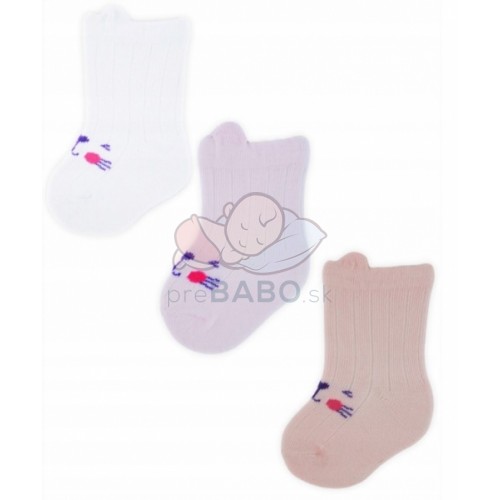 Dojčenské ponožky, 3 páry - Noviti - Mačička, biela/ružová/losos, veľ. 12-18 m