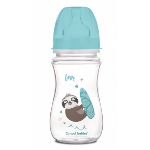 Antikoliková fľaštička so širokým hrdlom Canpol Babies Easy Start - Leňochod 240 ml- modrá