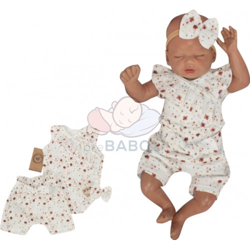 Zavinovacie body s volánikom, kraťasy + čelenka mušelín, 3D,Z&Z Kvetinky, smotanové,veľ.74