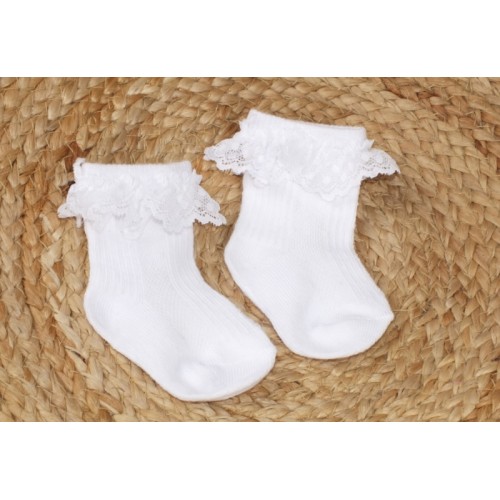 Dojčenské ponožky s čipkovým volánikom bavlna, Z&Z, biele