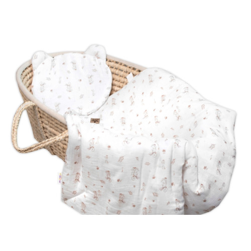 Mušelínová sada GOOSE Teddy 30x35cm, 70x100cm, 2D, Baby Nellys, biela