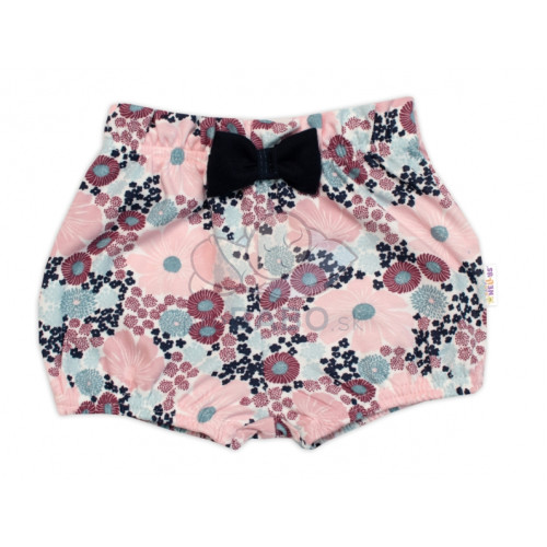 Kraťasky s mašličkou Baby Nellys, Blooming Flowers, bavlna, ružové, veľ. 98