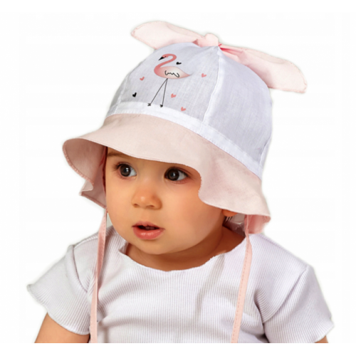 Letný klobúčik na zaväzovanie Baby Nellys Plameniak, ružový/biely
