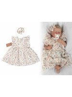 Mušelínové šatôčky + čelenka 2-dielna sada Lúčne kvietky, Baby Nellys, smotanové, veľ. 104