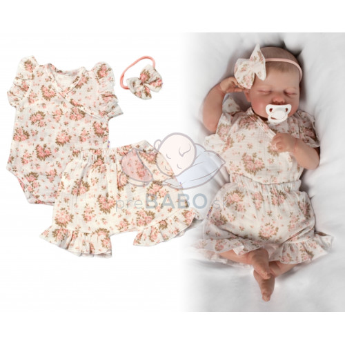 Zavinovacie body, kraťasky + čelenka, mušelín, Pivonky, Baby Nellys, smotanové, veľ. 74