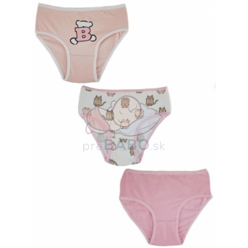 Dievčenské bavlnené nohavičky, Cat - 3ks v balení, ružovo/biele, veľ. 110/116 cm