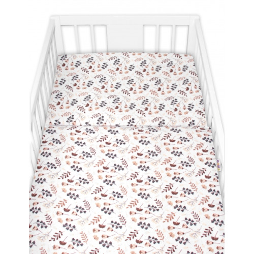 Povlečení do postýlky, 2D sada flanel - Louka, Baby Nellys, béžová/bílá