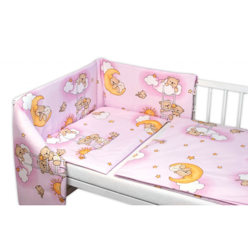 Mantinel s obliečkami Premium, Baby Nellys, 3D sada, Medvedík na rebríku, ružový