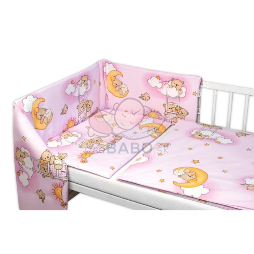 Mantinel s obliečkami Premium, Baby Nellys, 3D sada, Medvedík na rebríku, ružový,135x100cm