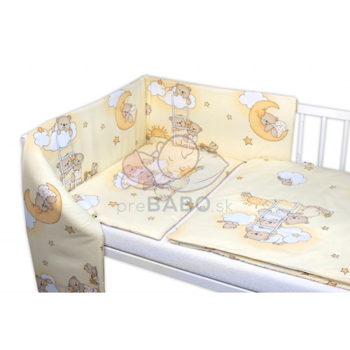 Mantinel s obliečkami Premium, 3D sada, Medvedík na rebríku, žltý, 135x100cm