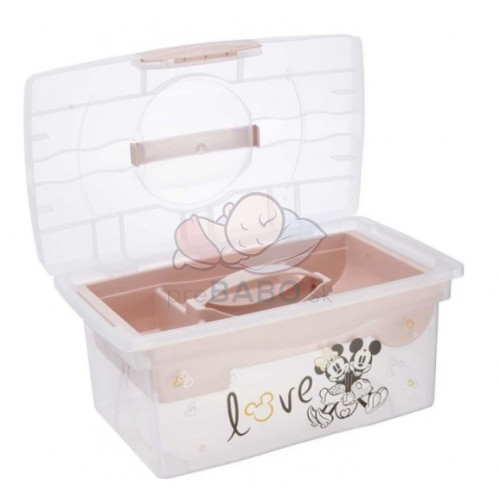 Prenosný box s organizérom Minnie Mouse, transparentná/púdrová ružová