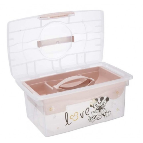Prenosný box s organizérom Minnie Mouse, transparentná/púdrová ružová