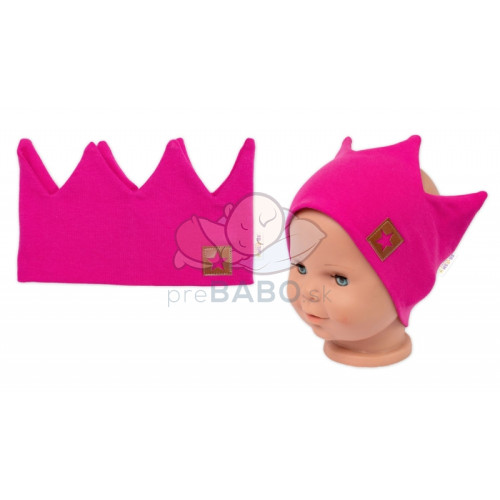 Dvojvrstvová čelenka, Baby Nellys Hand Made, bavlna, Korunka STAR - malinová, 104/116