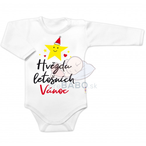 Body dlhý rukáv Hvězda letošních Vánoc, Baby Nellys, biele, veľ. 86