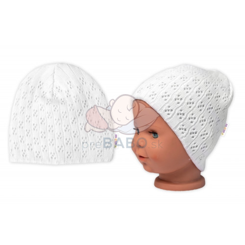Dvojvrstvová ažúrková čiapka, bavlna, Baby Nellys - biela, veľ. 104/110
