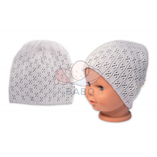 Dvojvrstvová ažúrková čiapka, bavlna, Baby Nellys - sivá