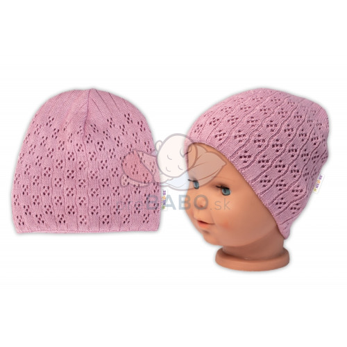 Dvojvrstvová ažúrková čiapka, bavlna, Baby Nellys - púdrová, veľ. 104/110