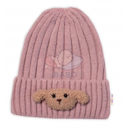 Detská zimná čiapka Bear, Baby Nellys - púdrovo ružová, veľ. 48-54 cm