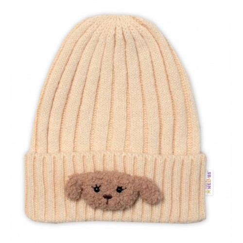 Detská zimná čiapka Bear, Baby Nellys - ecru, veľ. 48-54 cm