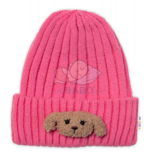 Detská zimná čiapka Bear, Baby Nellys - ružová, veľ. 48-54 cm
