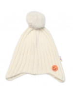 Detská zimná čiapka s brmbolcom Smile, Baby Nellys - smotanová, veľ. 48-54 cm