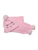 Zimná čiapka s brmbolcom + šál, Kitty, Baby Nellys - ružová, veľ. 54/58