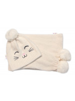 Zimná čiapka s brmbolcom + šál, Kitty, Baby Nellys - smotanová, veľ. 54/58