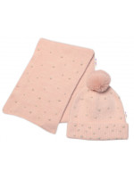 Zimná čiapka s brmbolcom + šál, Pearls, Baby Nellys - púdrovo ružová, veľ. 54/58