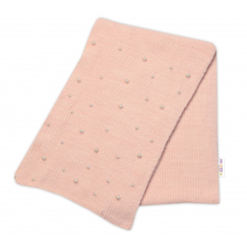 Zimná čiapka s brmbolcom + šál, Pearls, Baby Nellys - púdrovo ružová, veľ. 54/58