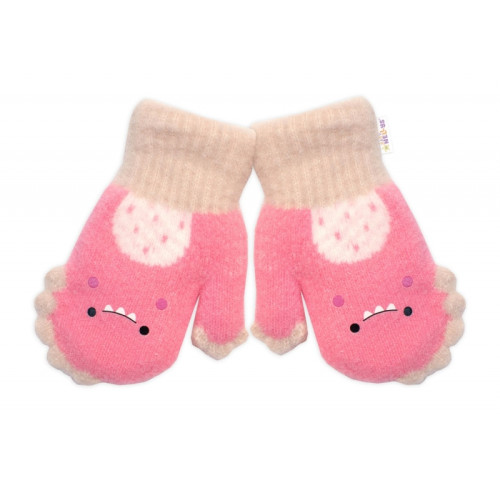 Zimné rukavičky s kožúškom Dino, Baby Nellys, ružové, 104/110