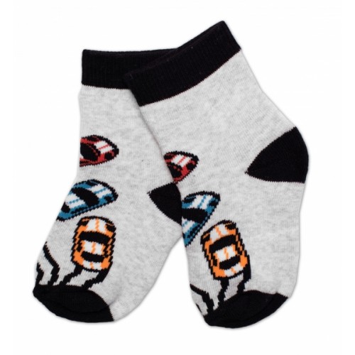 Detské froté ponožky Auta – sivo/čierna