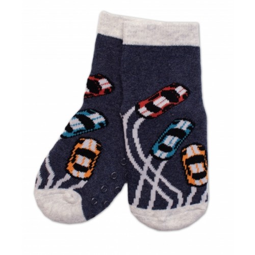 Detské froté ponožky s ABS Auta - sivo/modré