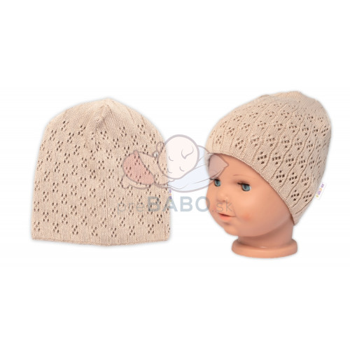 Dvojvrstvová ažúrková čiapka, bavlna, Baby Nellys - cappuccino