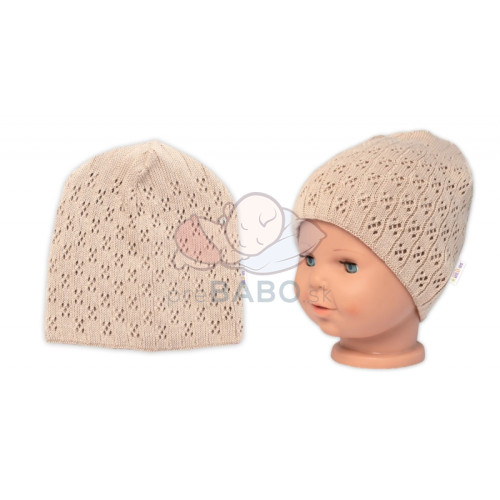 Dvojvrstvová ažúrková čiapka, bavlna, Baby Nellys - cappuccino