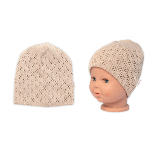Ažúrková čiapka, dvojvrstvová, bavlna, Baby Nellys - cappuccino, veľ. 48-52 cm