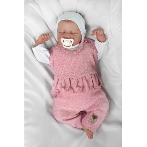 Pletené láclové nohavice Girl s volánikom, Baby Nellys, púdrovo ružové, veľ. 62