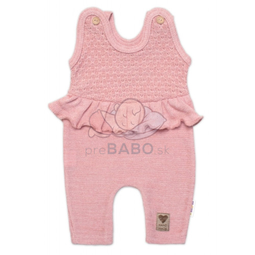 Pletené láclové nohavice Girl s volánikom, Baby Nellys, púdrovo ružové, veľ. 62