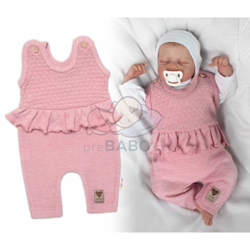 Pletené láclové nohavice Girl s volánikom, Baby Nellys, púdrovo ružové, veľ. 74