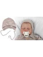 Pletená čiapočka na zaväzovanie bonetka Boy, Hand Made Baby Nellys, bežová