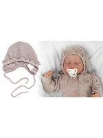 Pletená čiapočka na zaväzovanie bonetka Girl, Hand Made Baby Nellys, bežová, veľ. 68/74
