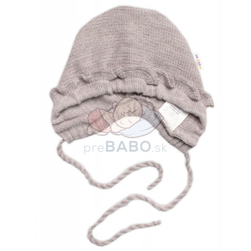 Pletená čiapočka na zaväzovanie bonetka Girl, Hand Made Baby Nellys, bežová, veľ. 68/74
