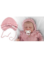 Pletená čiapočka na zaväzovanie bonetka Girl, Hand Made Baby Nellys, púdrová, veľ. 68/74
