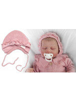 Pletená čiapočka na zaväzovanie bonetka Girl, Hand Made Baby Nellys, púdrová, veľ. 68/74