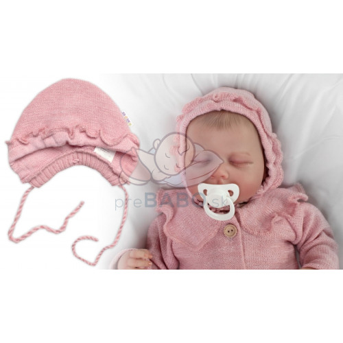 Pletená čiapočka na zaväzovanie bonetka Girl, Hand Made Baby Nellys, púdrová, veľ. 68/74